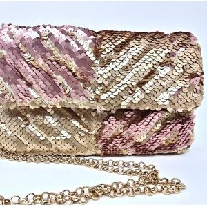 Nicole Miller mermaid flip sequin gold/pink chain crossbody or clutch